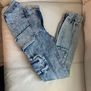Women's Light Blue Denim Cargo Jeans